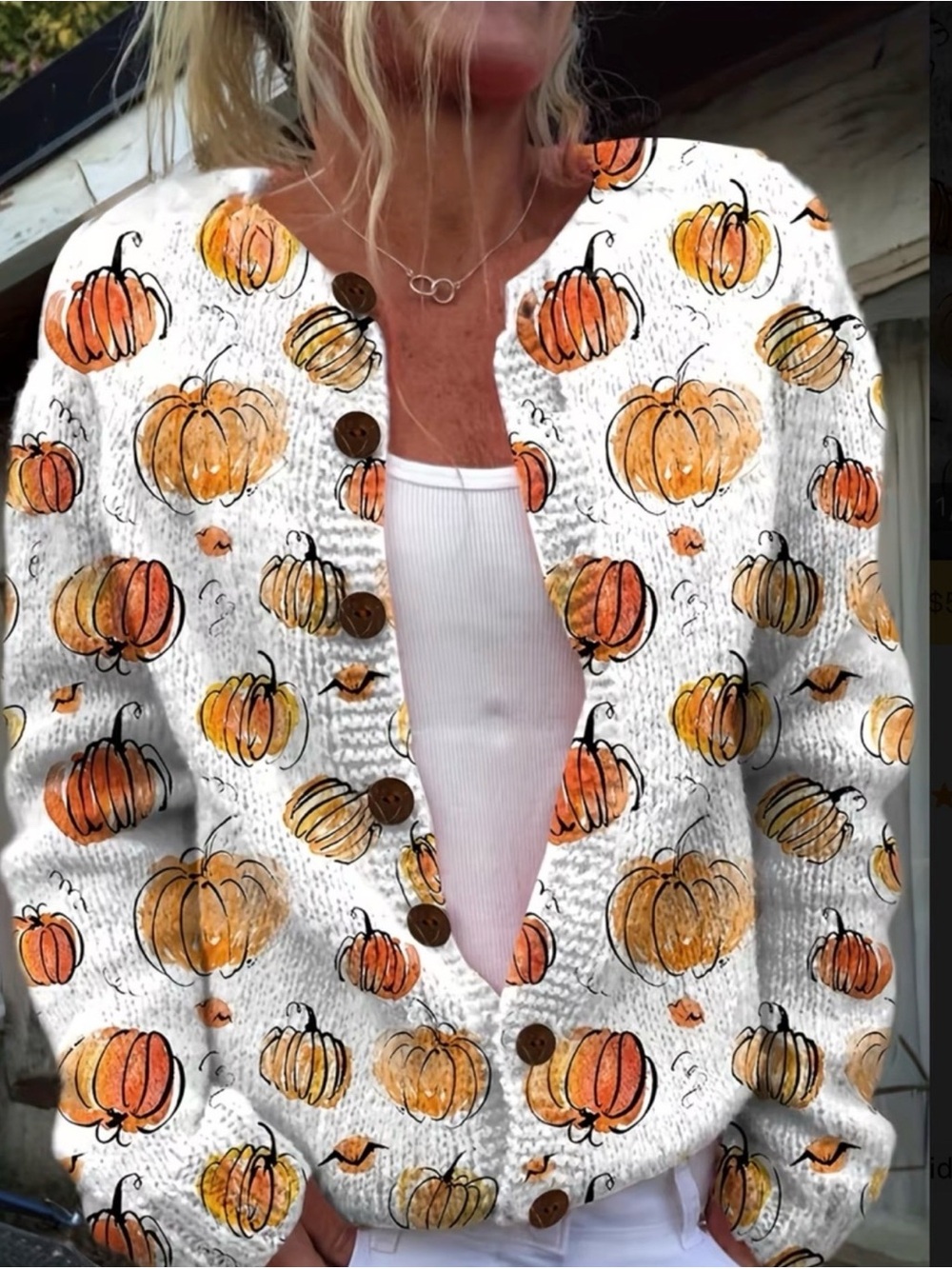Cozy Pumpkin Print Ohhh So Soft Button Front Cardigan